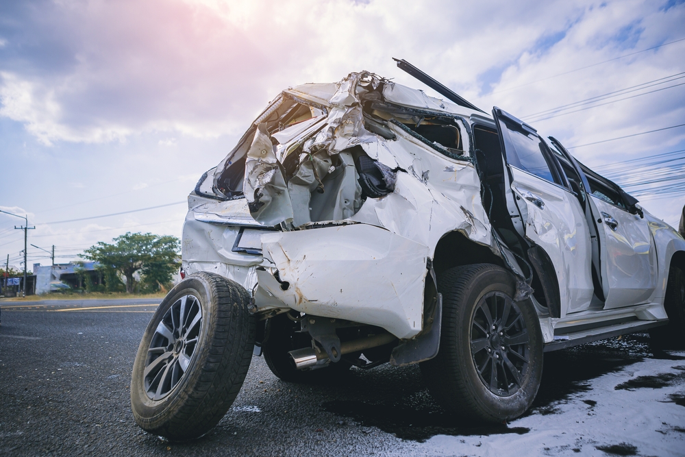 white car flipped over on Mississippi interstate